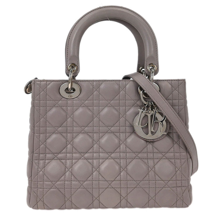 Christian Dior Light Gray Lambskin Lady Dior Cannage Handbag 02-MA-0161 AQ00093