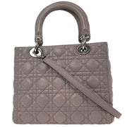 Christian Dior Light Gray Lambskin Lady Dior Cannage Handbag 02-MA-0161 AQ00093