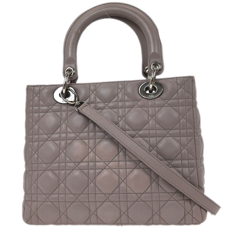 Christian Dior Light Gray Lambskin Lady Dior Cannage Handbag 02-MA-0161 AQ00093