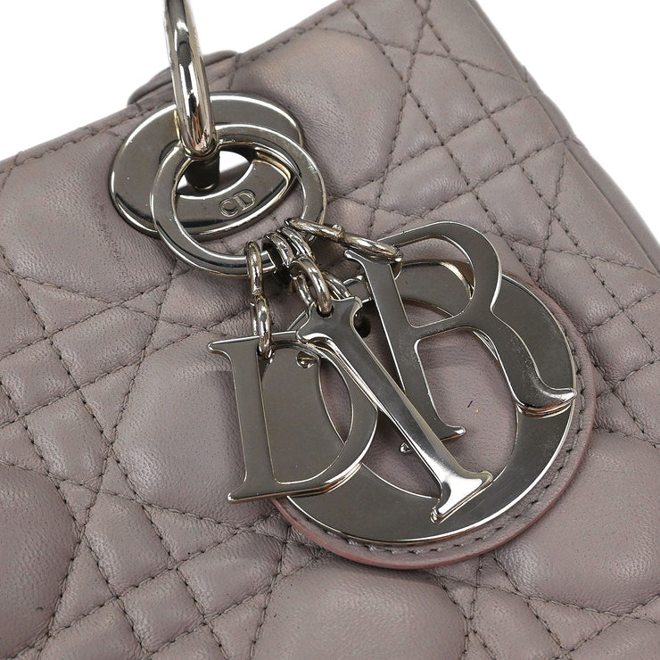 Christian Dior Light Gray Lambskin Lady Dior Cannage Handbag 02-MA-0161 AQ00093