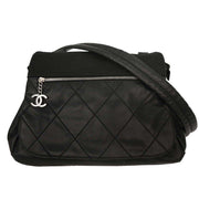 Chanel Black Calfskin Canvas Shoulder Bag AQ00096