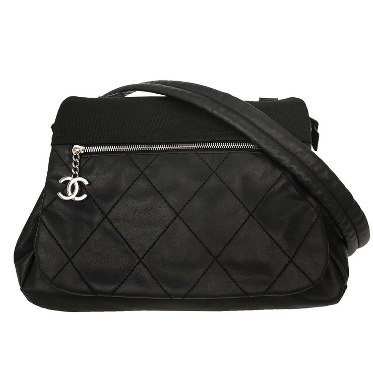 Chanel Black Calfskin Canvas Shoulder Bag AQ00096