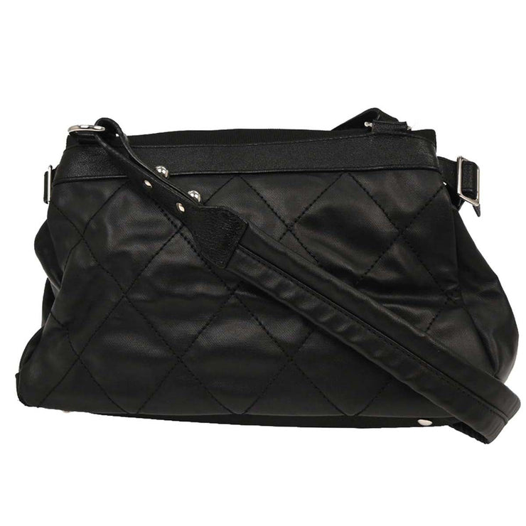 Chanel Black Calfskin Canvas Shoulder Bag AQ00096