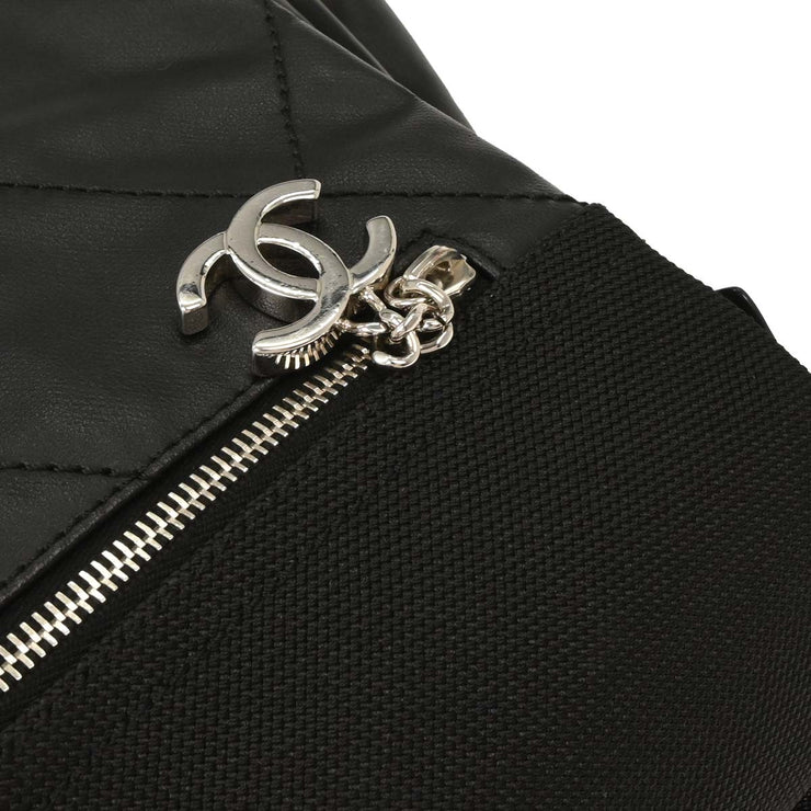 Chanel Black Calfskin Canvas Shoulder Bag AQ00096