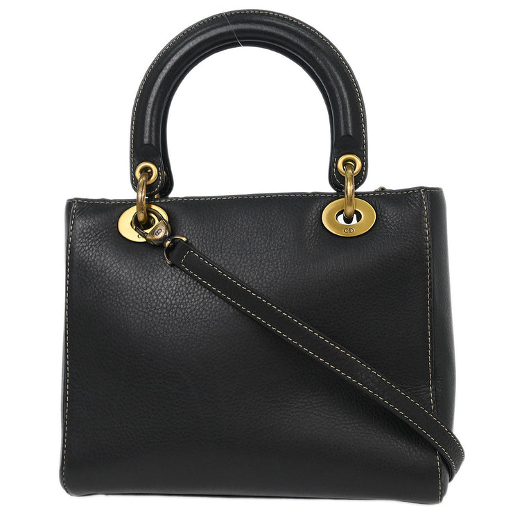 Christian Dior Black Calfskin Lady Dior 2way Handbag 05-MA-0072 AQ00098