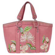 Christian Dior Pink Leather Embroidered Flower Tote Handbag 07-BO-0095 AQ00116