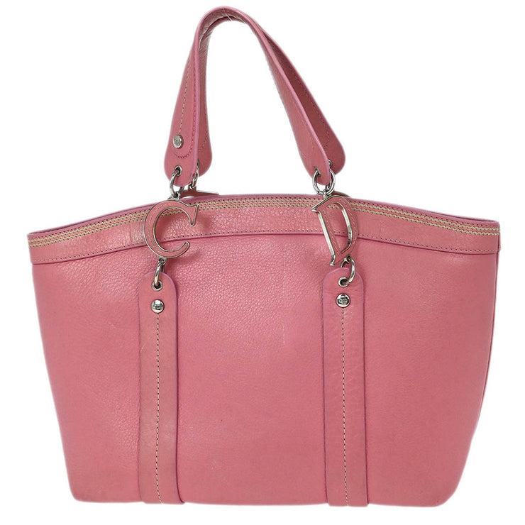 Christian Dior Pink Leather Embroidered Flower Tote Handbag 07-BO-0095 AQ00116