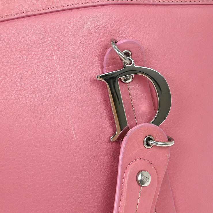 Christian Dior Pink Leather Embroidered Flower Tote Handbag 07-BO-0095 AQ00116