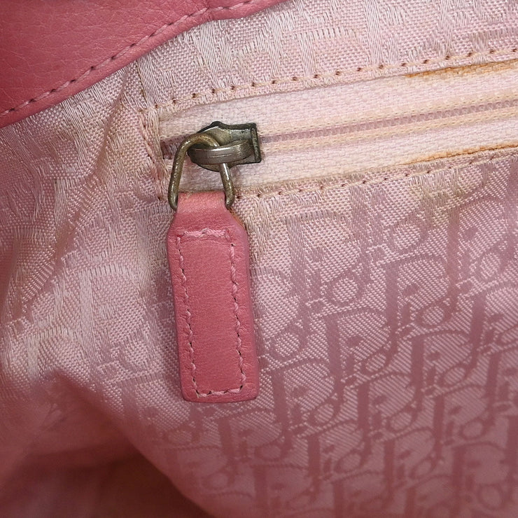 Christian Dior Pink Leather Embroidered Flower Tote Handbag 07-BO-0095 AQ00116