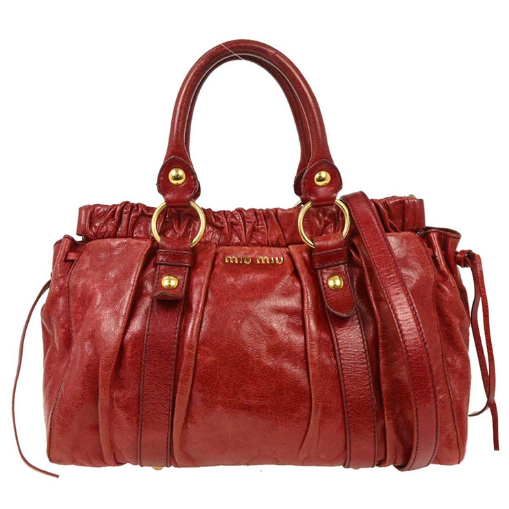 Miu Miu Red Leather 2way Tote Handbag 154 AQ00211