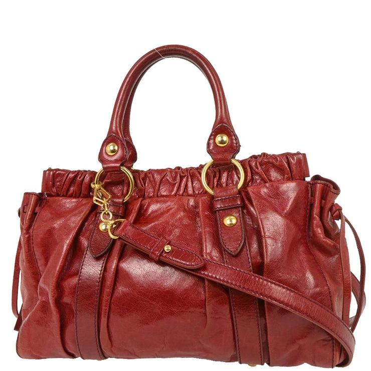 Miu Miu Red Leather 2way Tote Handbag 154 AQ00211