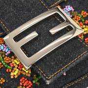 Fendi Blue Denim Beaded Baguette Handbag 2372-26424-008 AQ00225