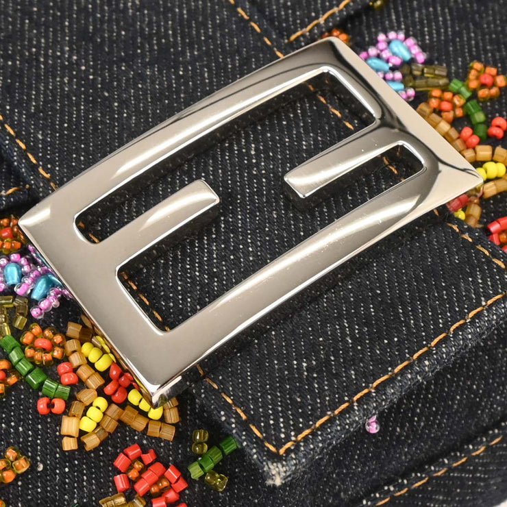 Fendi Blue Denim Beaded Baguette Handbag 2372-26424-008 AQ00225