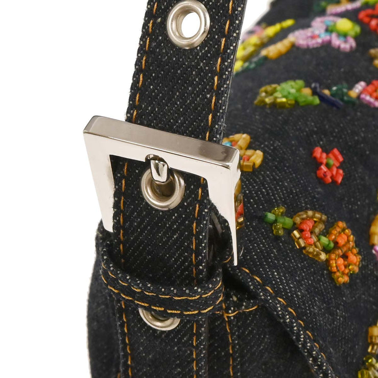 Fendi Blue Denim Beaded Baguette Handbag 2372-26424-008 AQ00225
