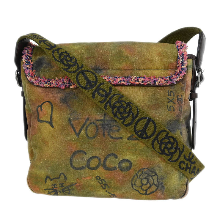 Chanel Khaki Canvas Graffiti On The Pavements Shoulder Bag AQ00231