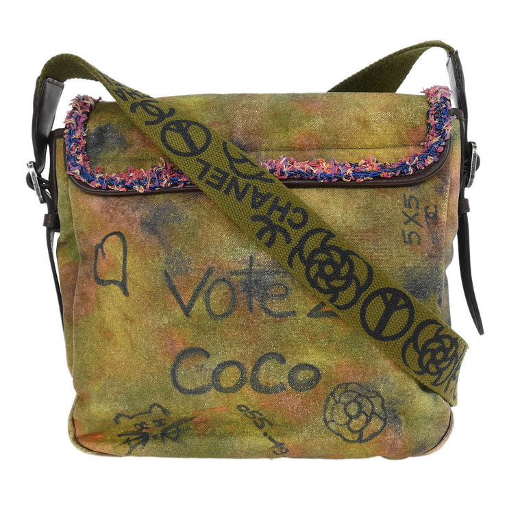 Chanel Khaki Canvas Graffiti On The Pavements Shoulder Bag AQ00234