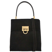 Salvatore Ferragamo Black Suede Gancini 2way Handbag AQ-21 8658 AQ00287