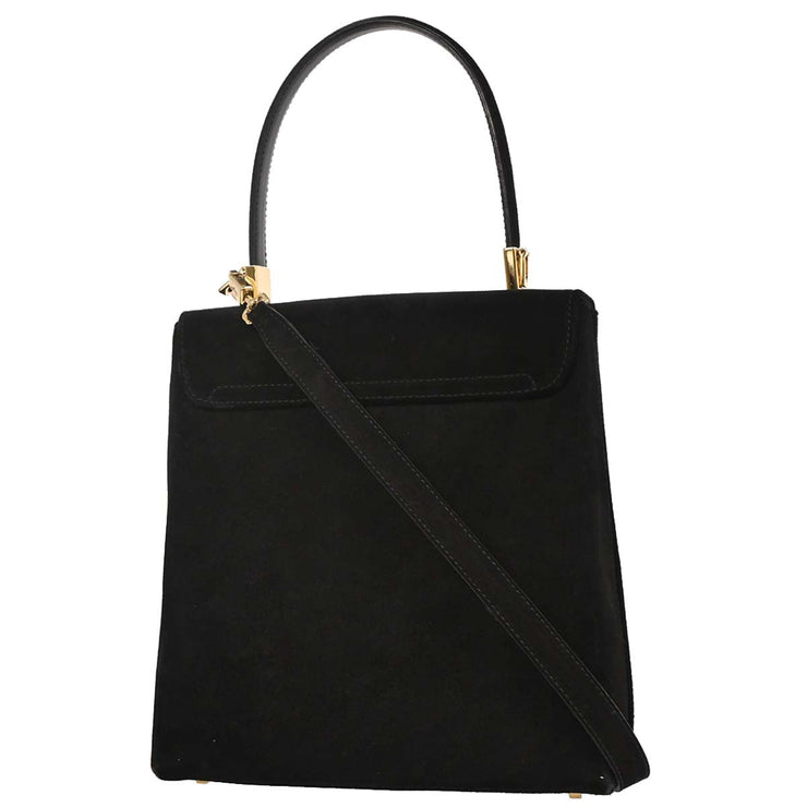 Salvatore Ferragamo Black Suede Gancini 2way Handbag AQ-21 8658 AQ00287