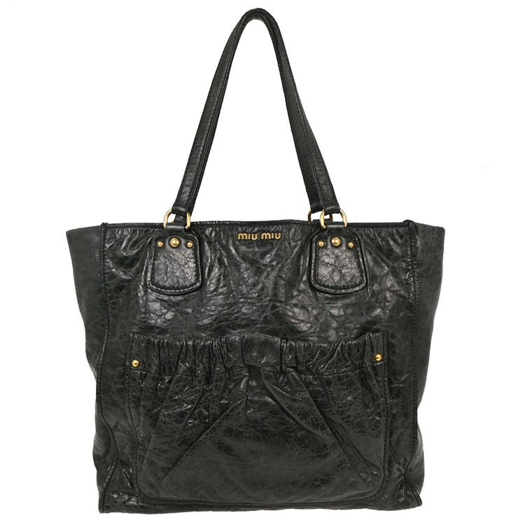 Miu Miu Dark Green Leather Tote Handbag 64 AQ00307
