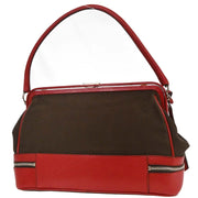 Prada Brown Red Canvas Leather Handbag 117 AQ00325