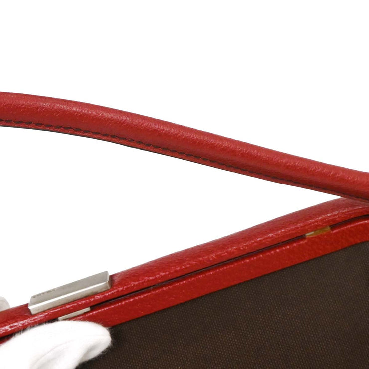 Prada Brown Red Canvas Leather Handbag 117 AQ00325