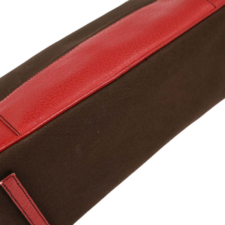 Prada Brown Red Canvas Leather Handbag 117 AQ00325