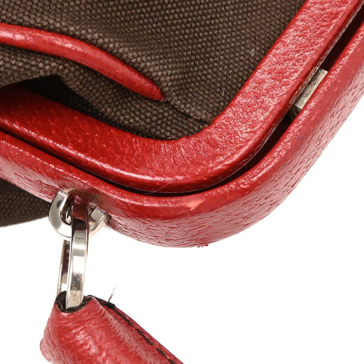 Prada Brown Red Canvas Leather Handbag 117 AQ00325