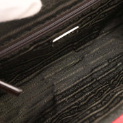 Prada Brown Red Canvas Leather Handbag 117 AQ00325