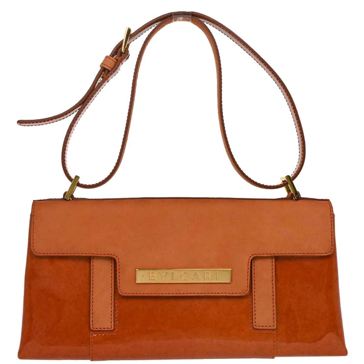 Bvlgari Orange Suede Patent Leather Handbag PAMEET AQ00326