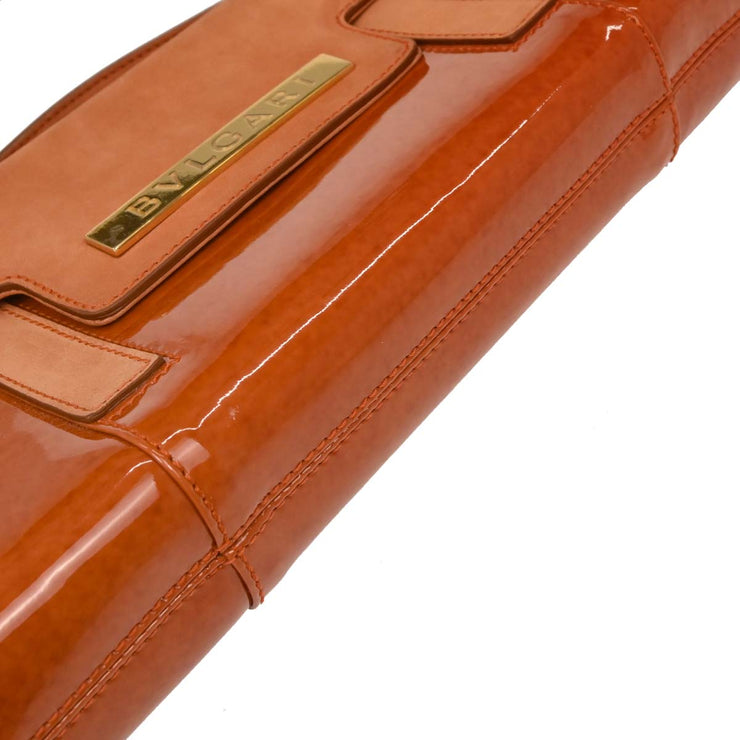 Bvlgari Orange Suede Patent Leather Handbag PAMEET AQ00326
