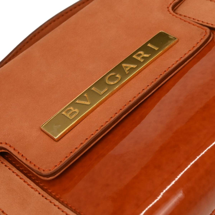 Bvlgari Orange Suede Patent Leather Handbag PAMEET AQ00326