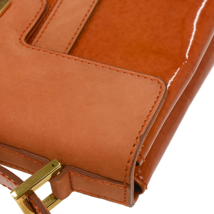 Bvlgari Orange Suede Patent Leather Handbag PAMEET AQ00326
