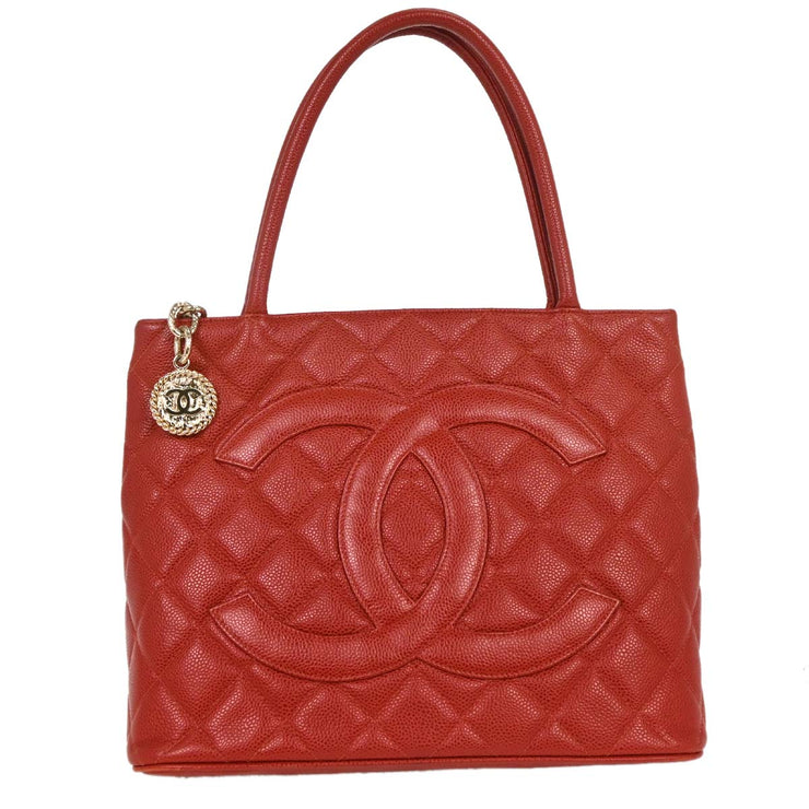 Chanel Red Calfskin Medallion Tote Handbag AQ00351
