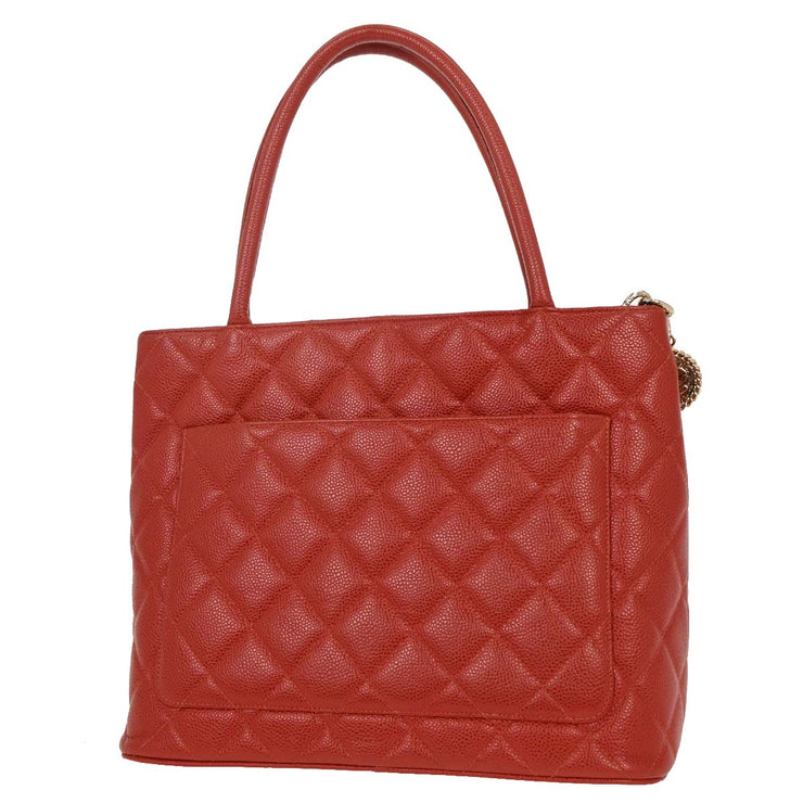Chanel Red Calfskin Medallion Tote Handbag AQ00351