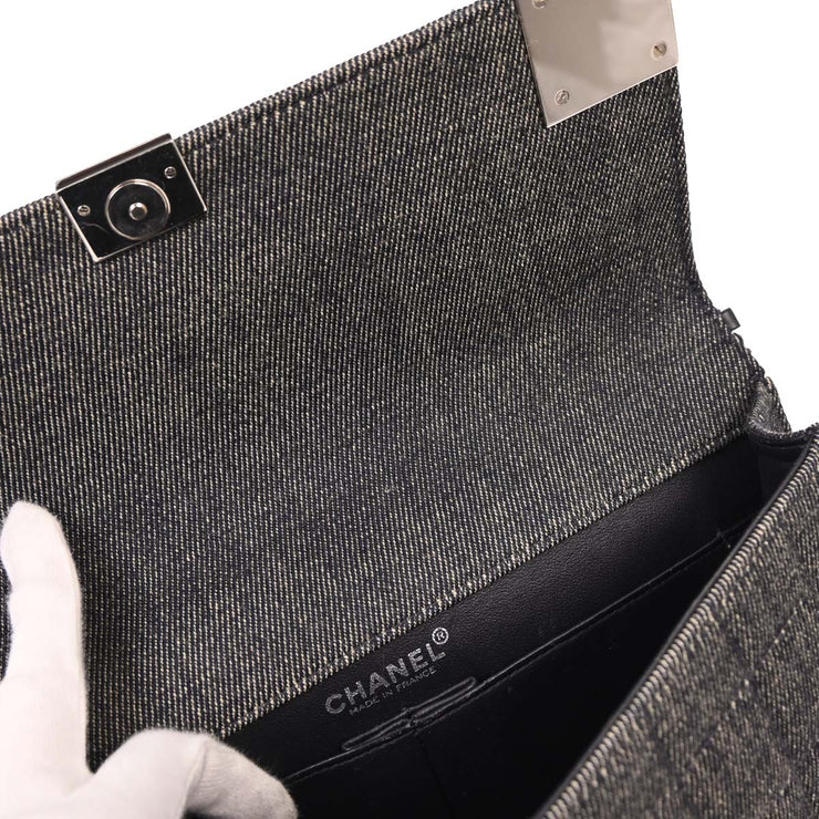 Chanel Gray Canvas Choco Bar Shoulder Bag AQ00355