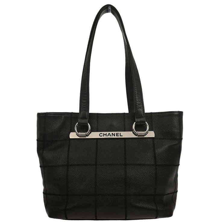 Chanel Black Calfskin Choco Bar Tote Handbag AQ00410