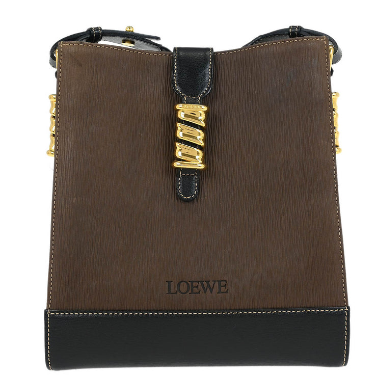 Loewe Black Brown Leather Velazquez Shoulder Bag AQ00417