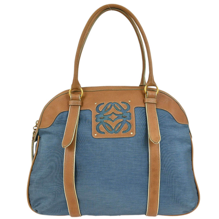 Loewe Blue Beige Nylon Leather Handbag 340807 AQ00441