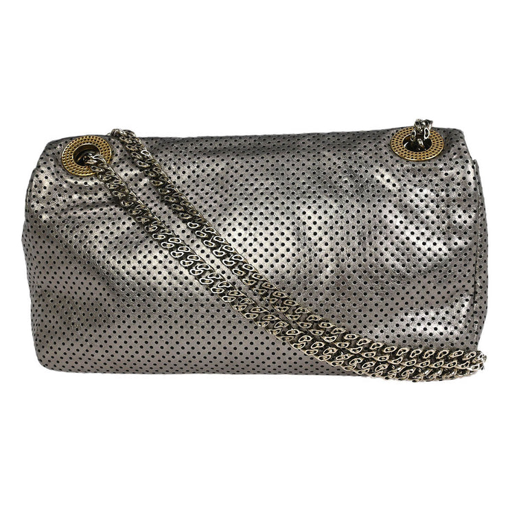 Chanel Silver Perforated Mademoiselle Lock Single Flap Shoulder Bag XX00905