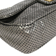 Chanel Silver Perforated Mademoiselle Lock Single Flap Shoulder Bag XX00905