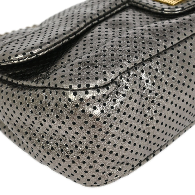 Chanel Silver Perforated Mademoiselle Lock Single Flap Shoulder Bag XX00905