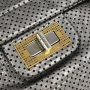 Chanel Silver Perforated Mademoiselle Lock Single Flap Shoulder Bag XX00905