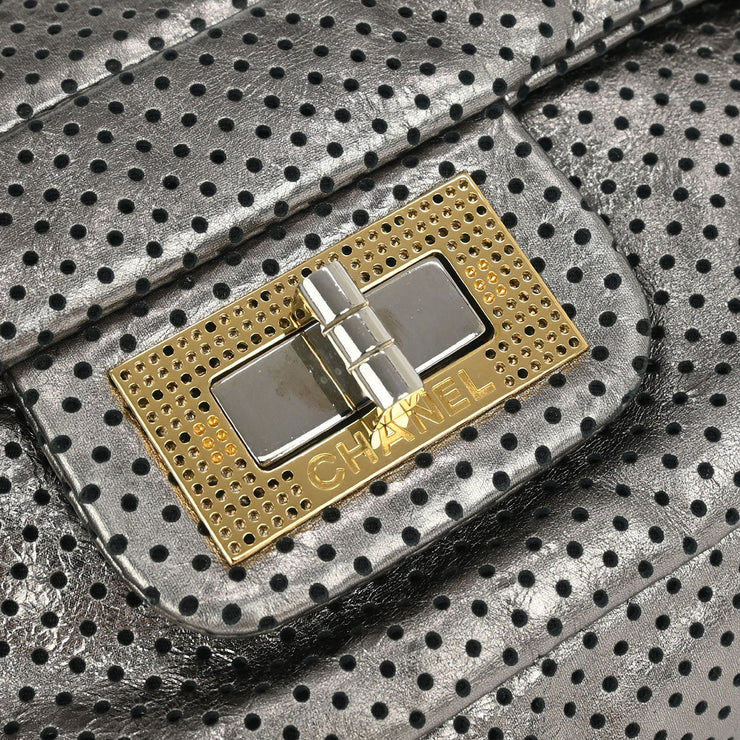 Chanel Silver Perforated Mademoiselle Lock Single Flap Shoulder Bag XX00905