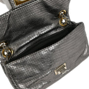 Chanel Silver Perforated Mademoiselle Lock Single Flap Shoulder Bag XX00905