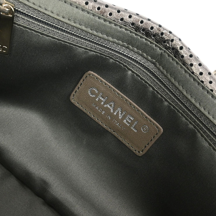 Chanel Silver Perforated Mademoiselle Lock Single Flap Shoulder Bag XX00905