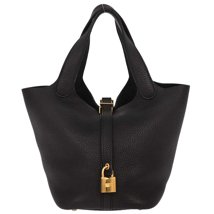 Hermes Black Taurillon Clemence Picotin Lock 18 PM Handbag Y XX04319