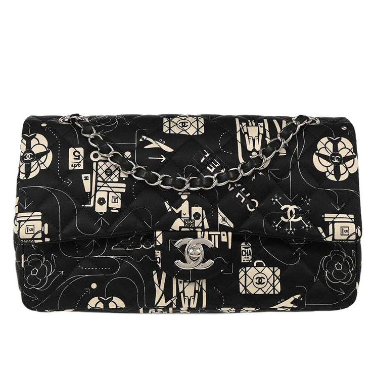 Chanel Black Satin Airline Medium Classic Double Flap Shoulder Bag XX08119