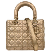 Christian Dior Gold Lambskin Lady Dior Cannage 2way Handbag 18-MA-0158 XX08410