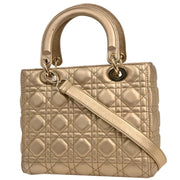 Christian Dior Gold Lambskin Lady Dior Cannage 2way Handbag 18-MA-0158 XX08410