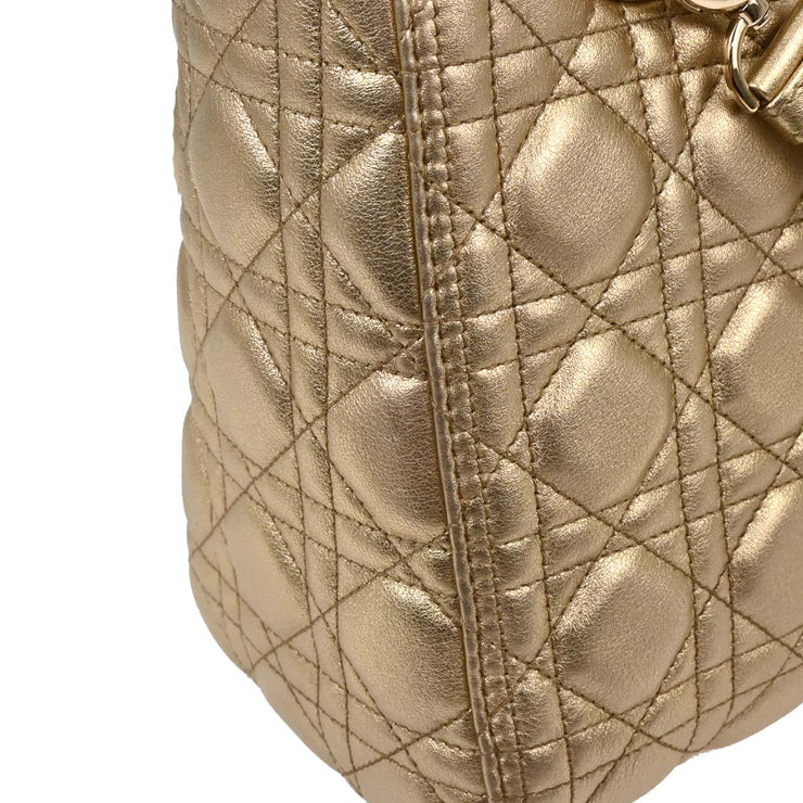 Christian Dior Gold Lambskin Lady Dior Cannage 2way Handbag 18-MA-0158 XX08410